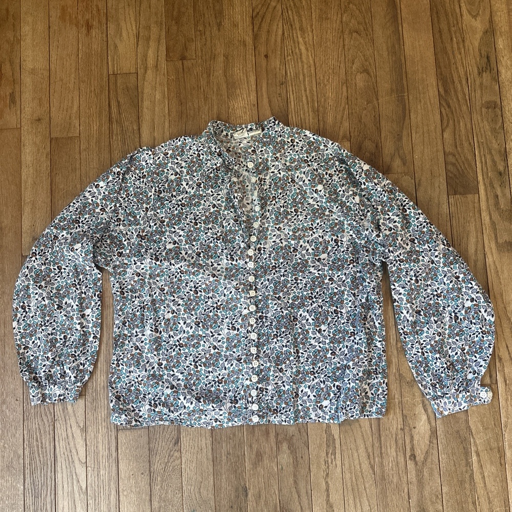 Sudden‎ Impact Floral Blouse Vintage M Button Down 90s Y2K Collarless Cotton